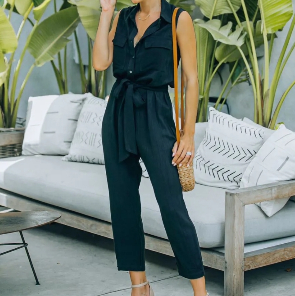 VICI Brixton Linen Blend Button Down Jumpsuit